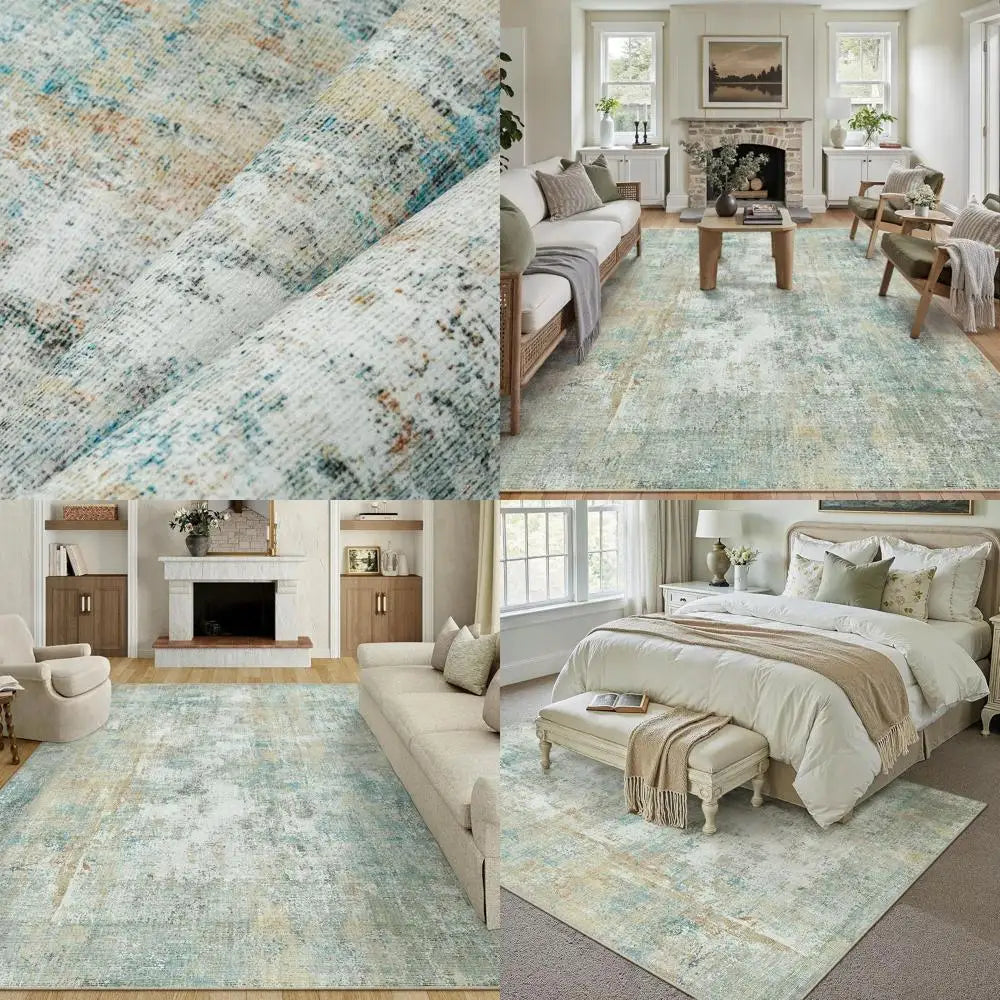 8x10 Teal Beige Abstract Washable