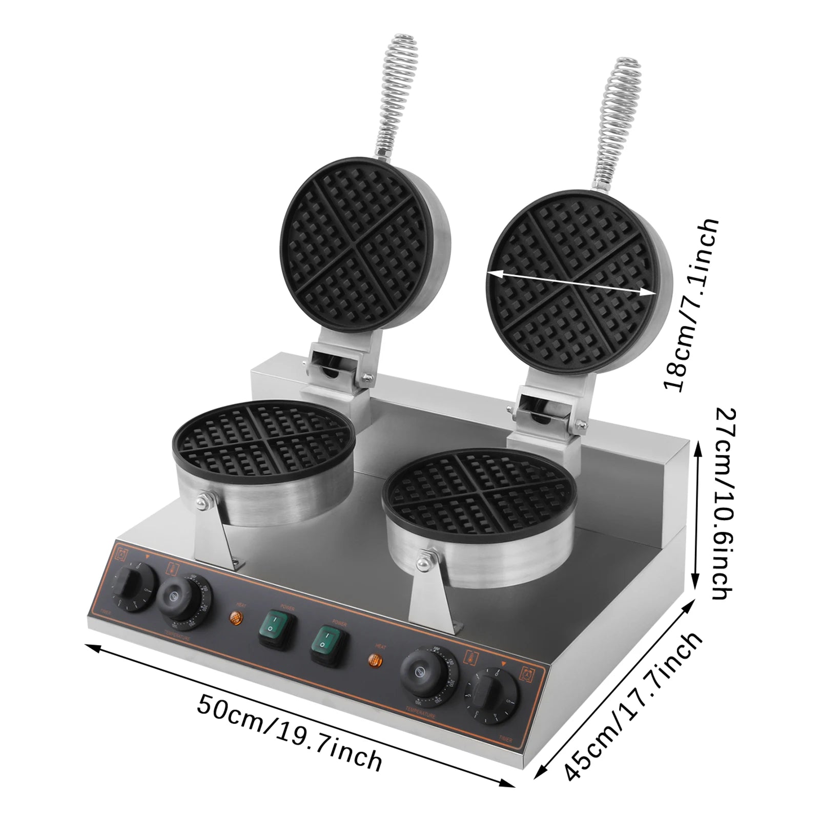 Electric Waffle Maker, Double-headed Stainless Adjustable (122-572°F)