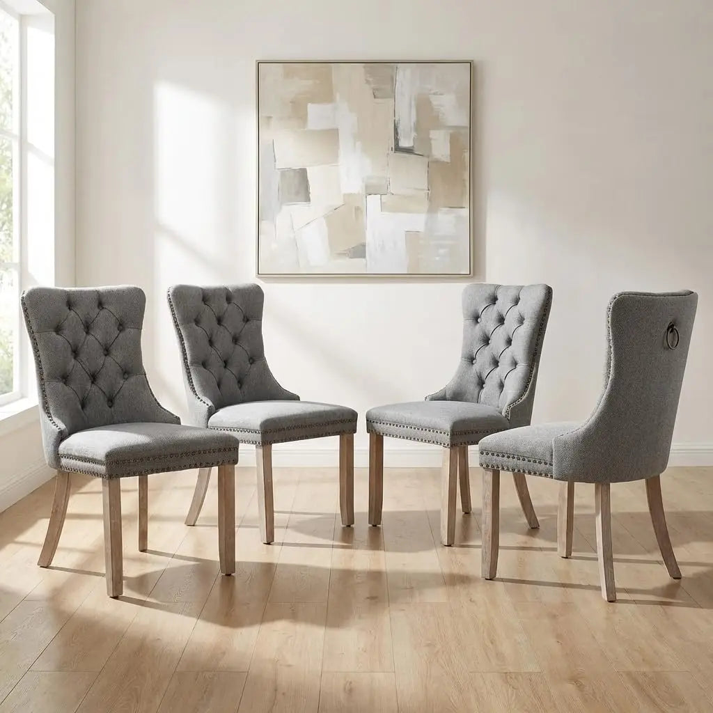 4 Modern Tufted Upholstered Beige Velvet