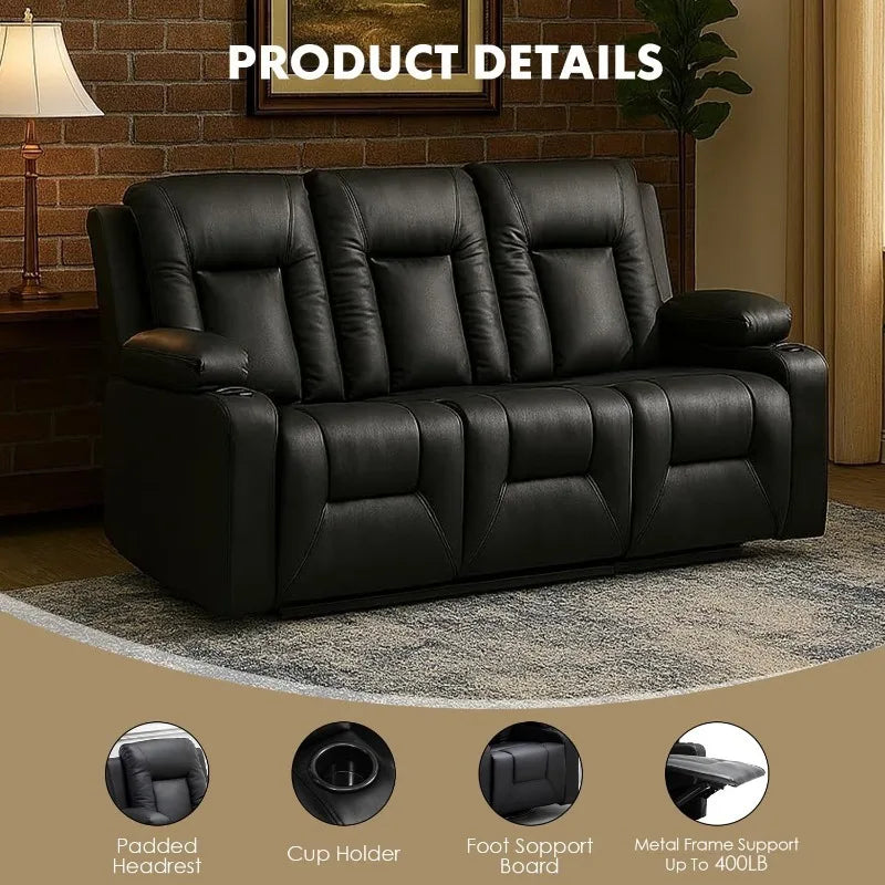 Leather Manual Recliner Sofa Set