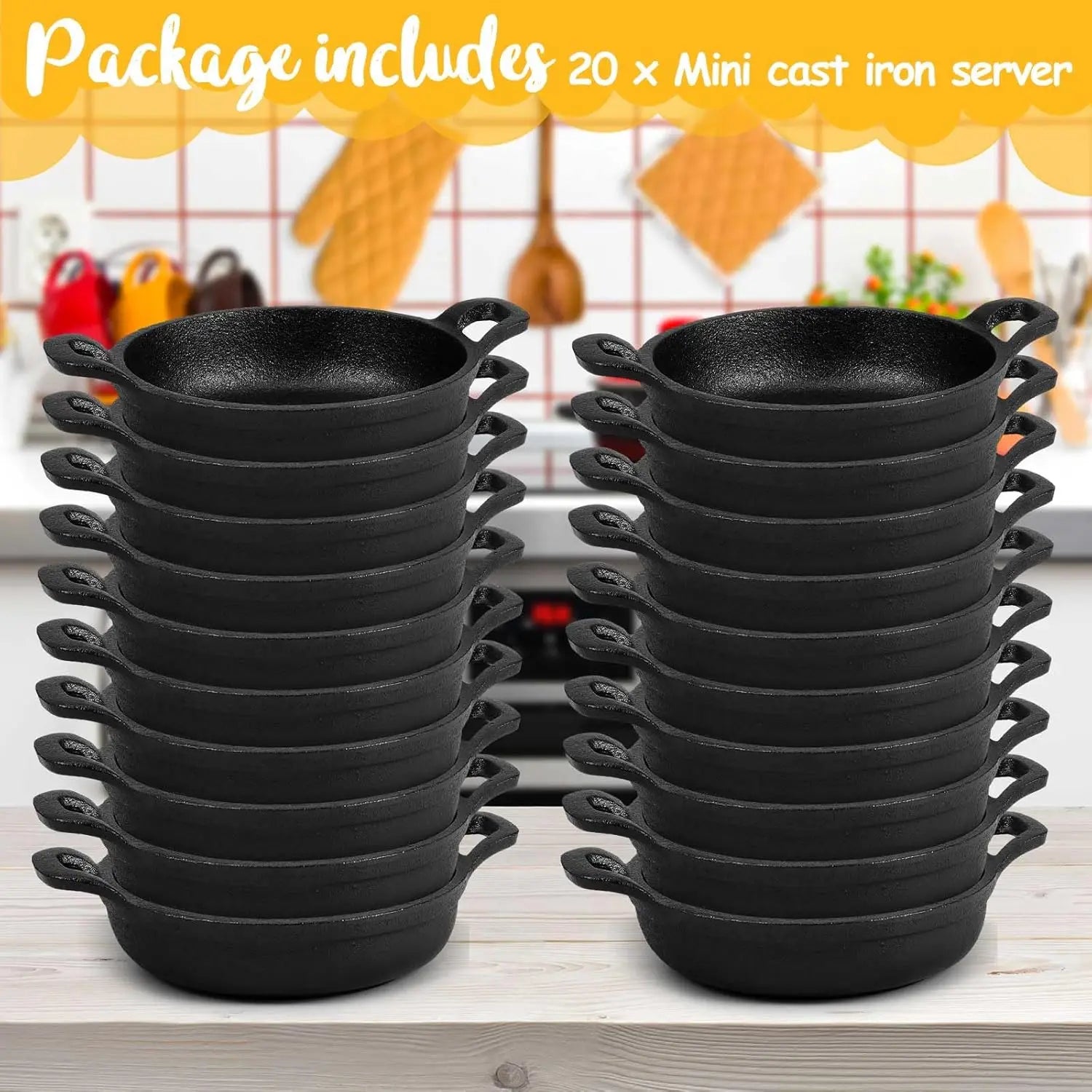 20 Pack Mini Cast Iron Skillets, 5x5 Inch Oven-Safe