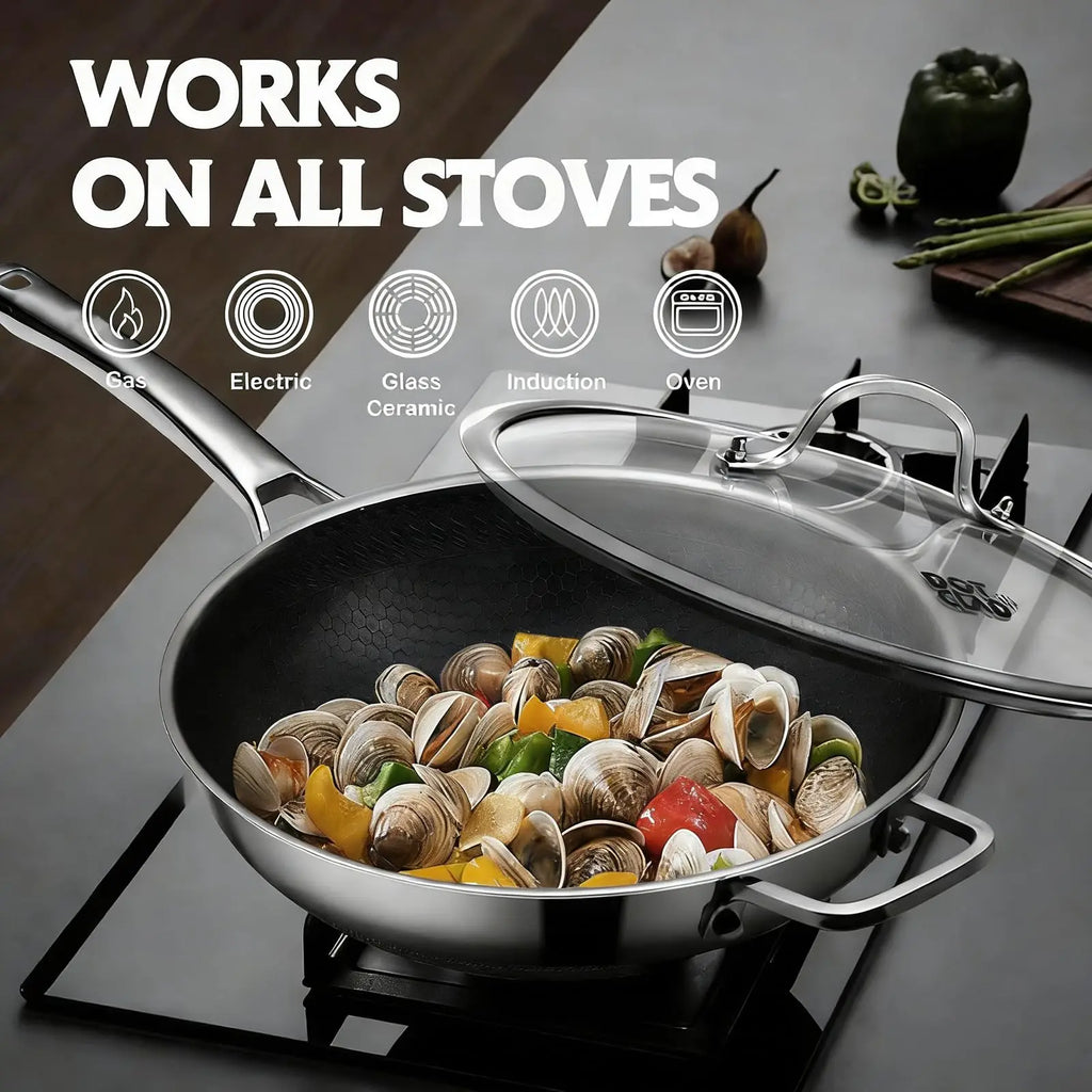 12" Stainless Steel Wok Pan,4L Nonstick