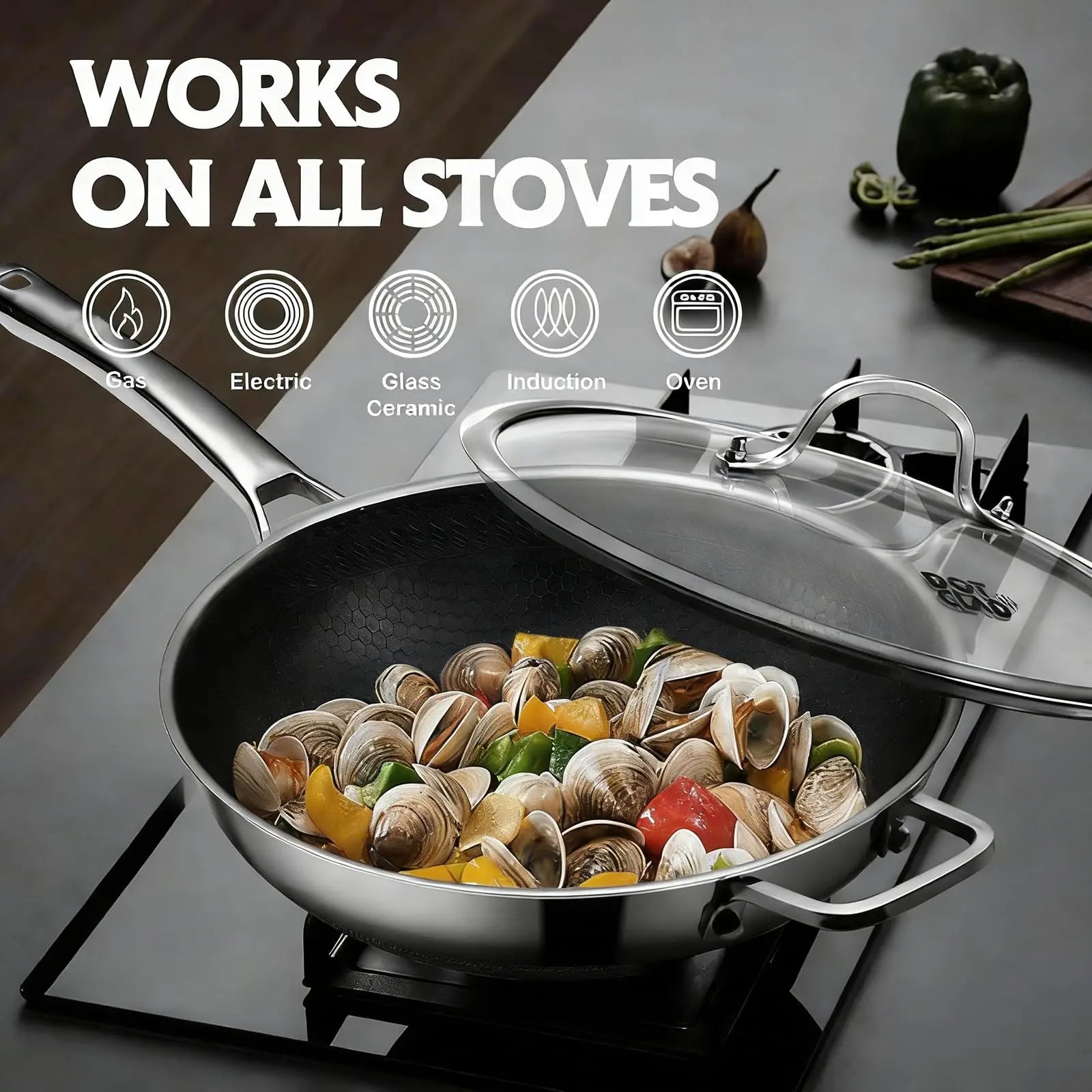12" Stainless Steel Wok Pan,4L Nonstick
