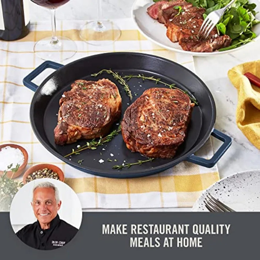 13" Nonstick Cast Iron Dual Handle Pan