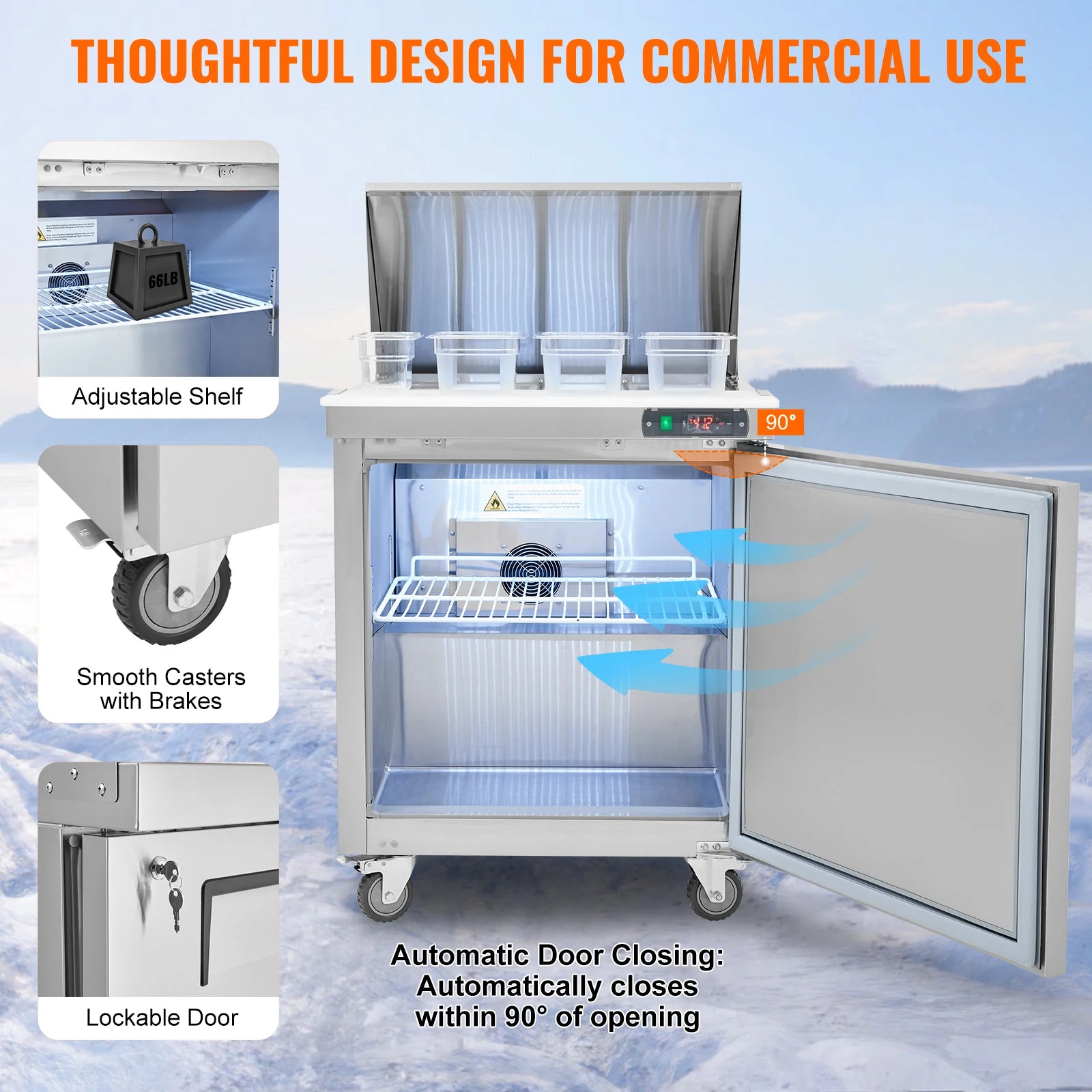 7.4 CF 28" Commercial Refrigerator Sandwich/Salad Prep Table