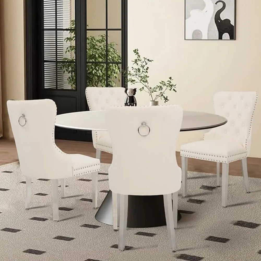 4 Velvet Tufted Upholstered Stainless-Steel Legs