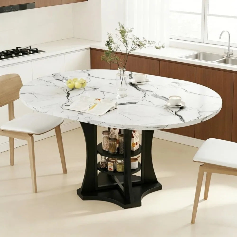 43-69" Extendable for 4-6, White Faux Marble