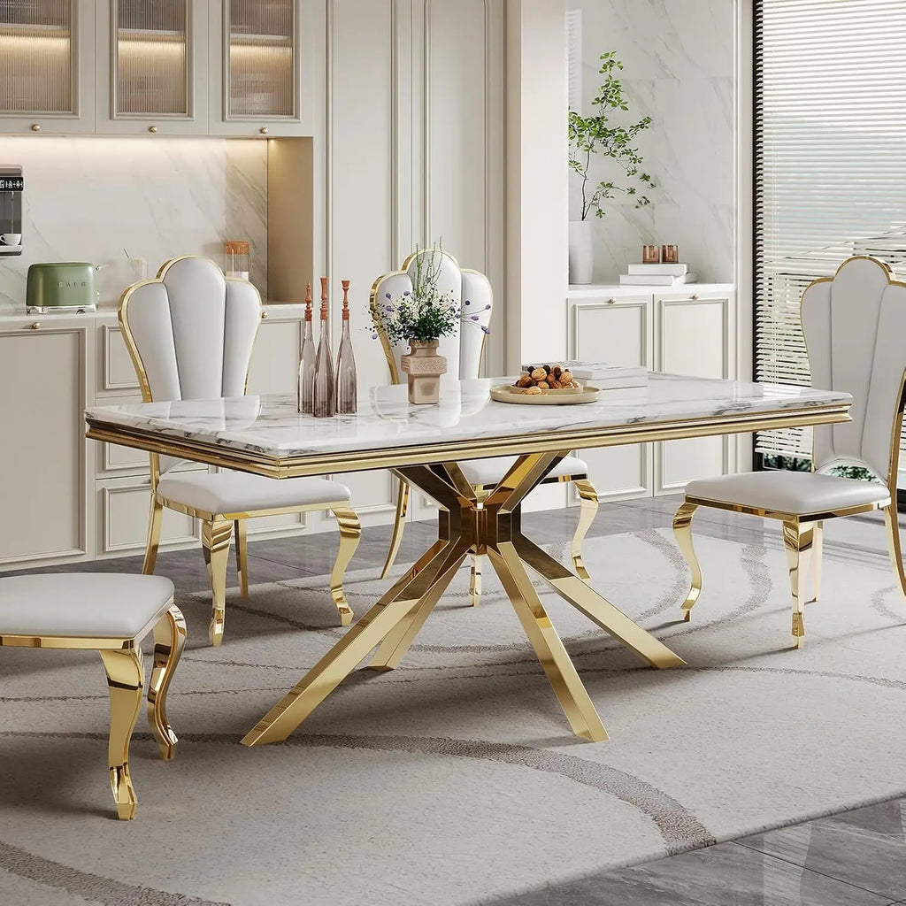 68" Modern White Faux Marble for 6-8 Rectangle
