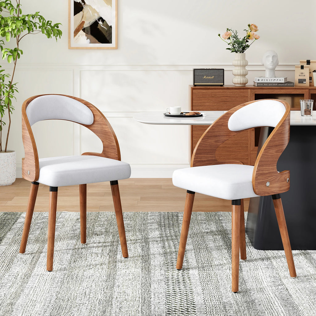 2 Wood Modern Upholstered Curved Backrest