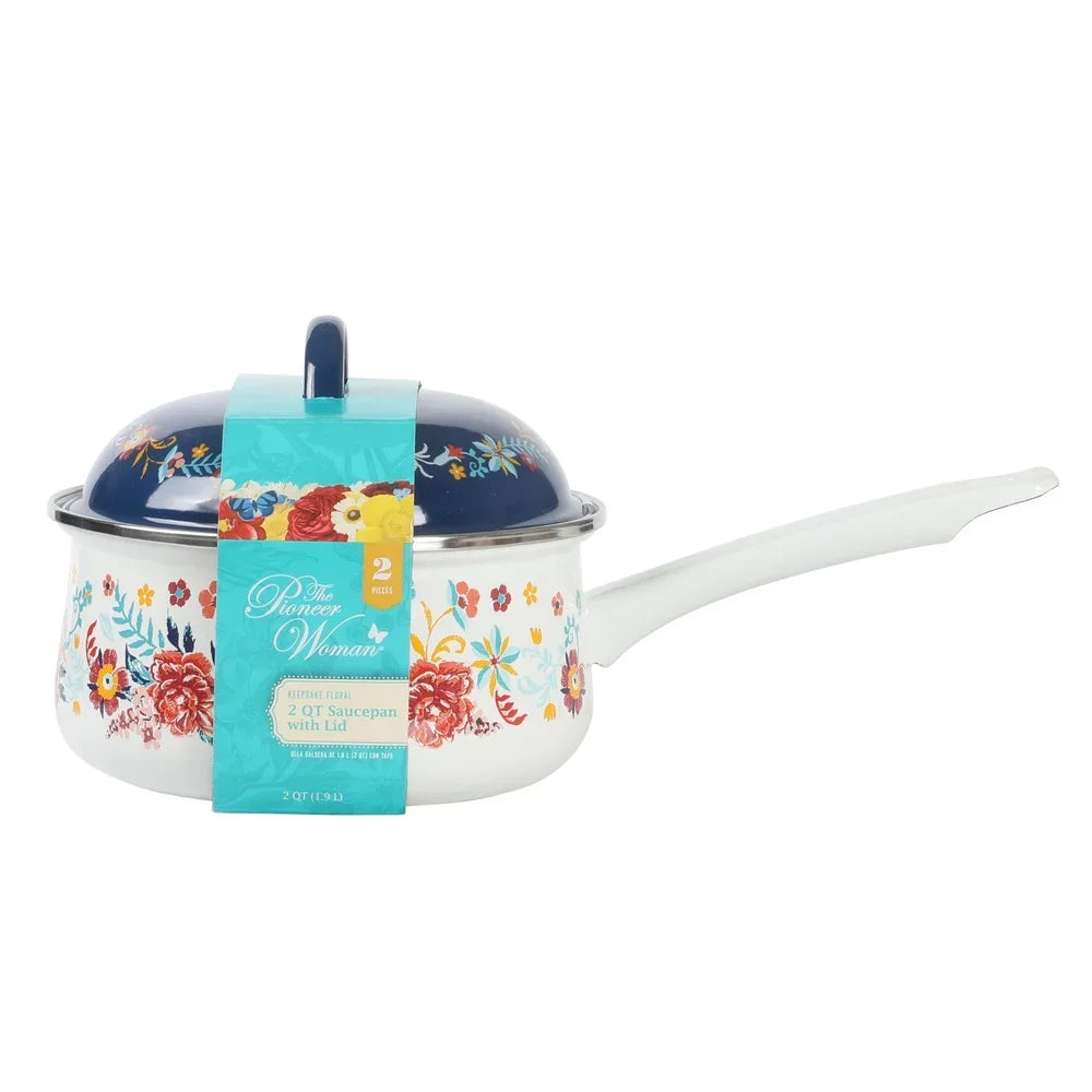 Floral Enamel-on-Steel Saucepan 2QT