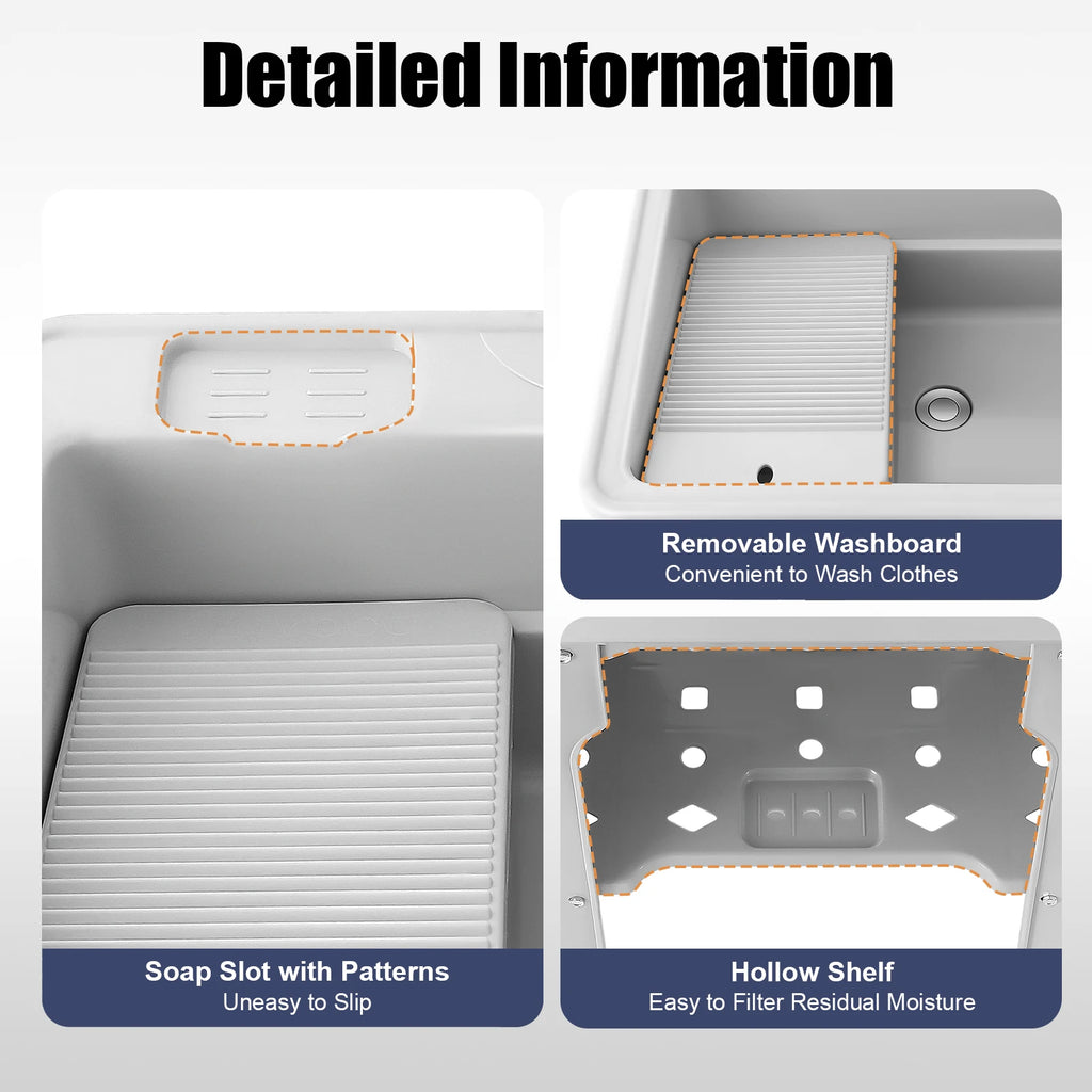 Laundry Tub, 21.65"Faucet, Removable Washboard