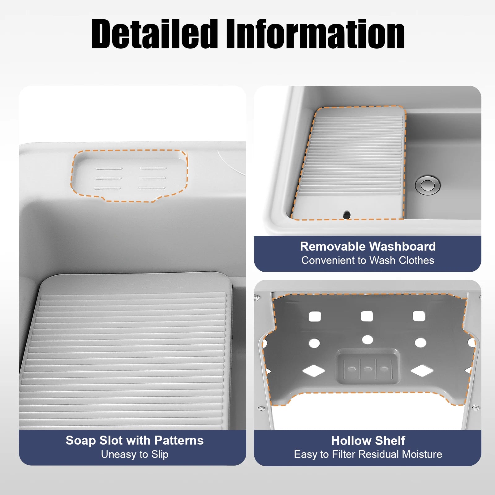 Laundry Tub, 21.65"Faucet, Removable Washboard