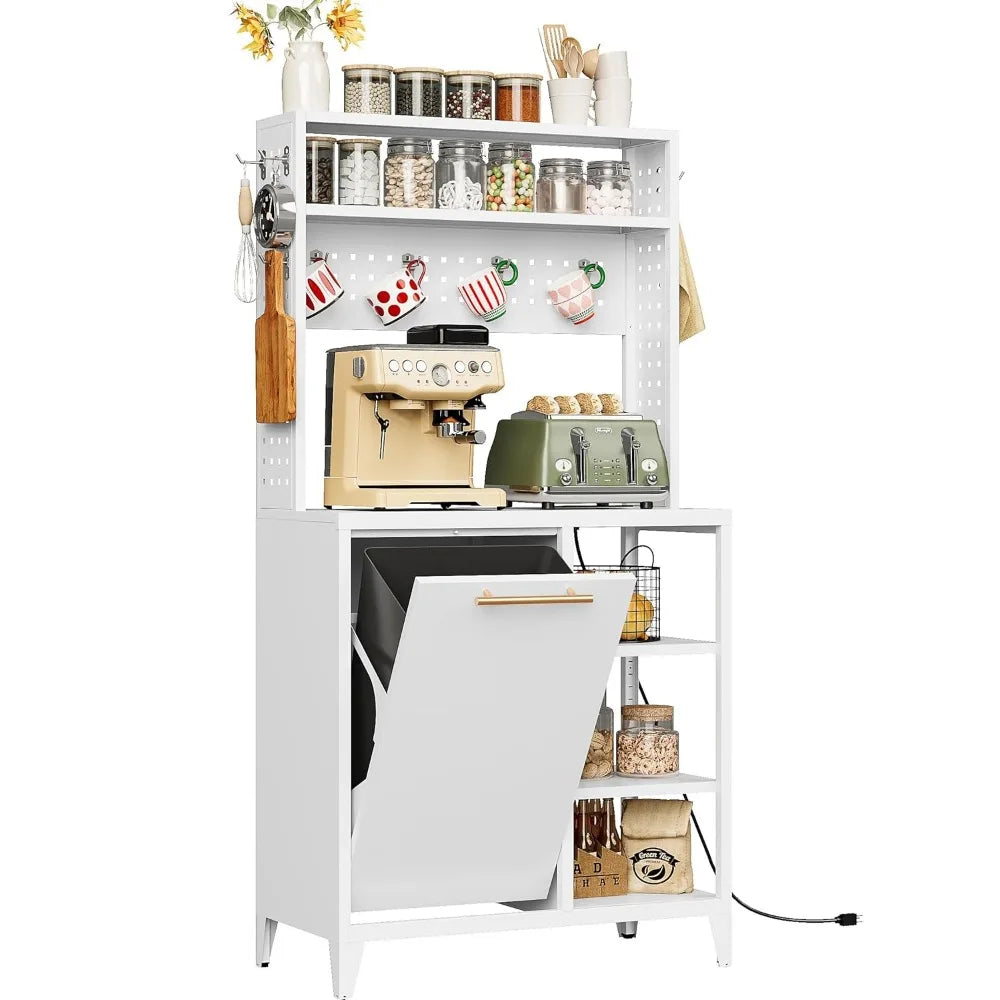 63" Baker's Rack W/Trash Can/Cabinet/Power Outlet