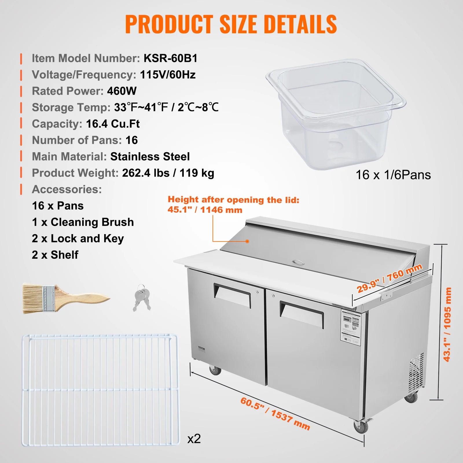 7.4 CF 28" Commercial Refrigerator Sandwich/Salad Prep Table