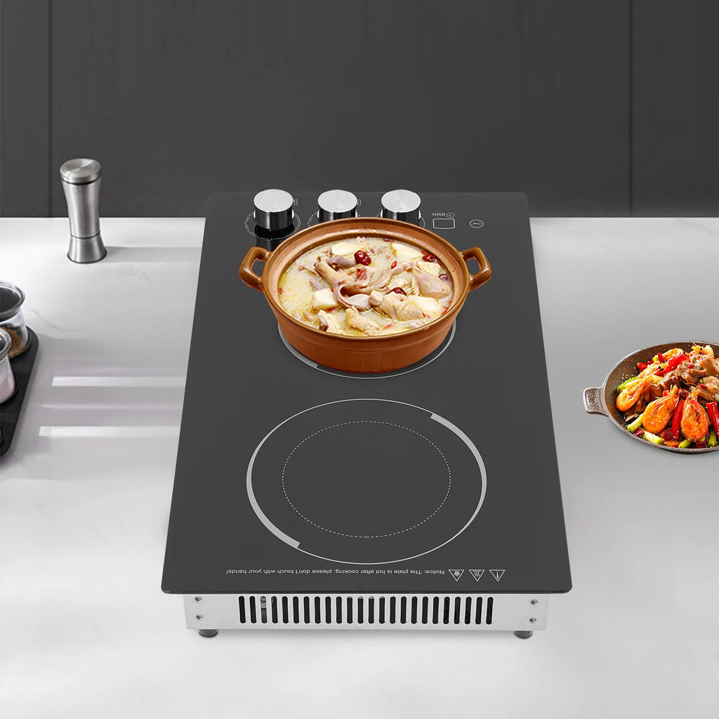 2 Burners Electric Microcrystalline Panel Cooktop,110V