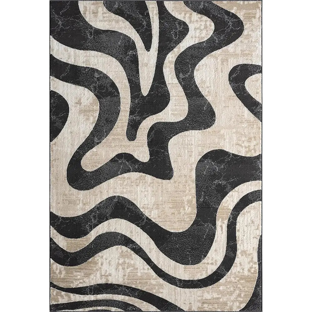 4x6 Beige/Black Swirl Modern Abstract