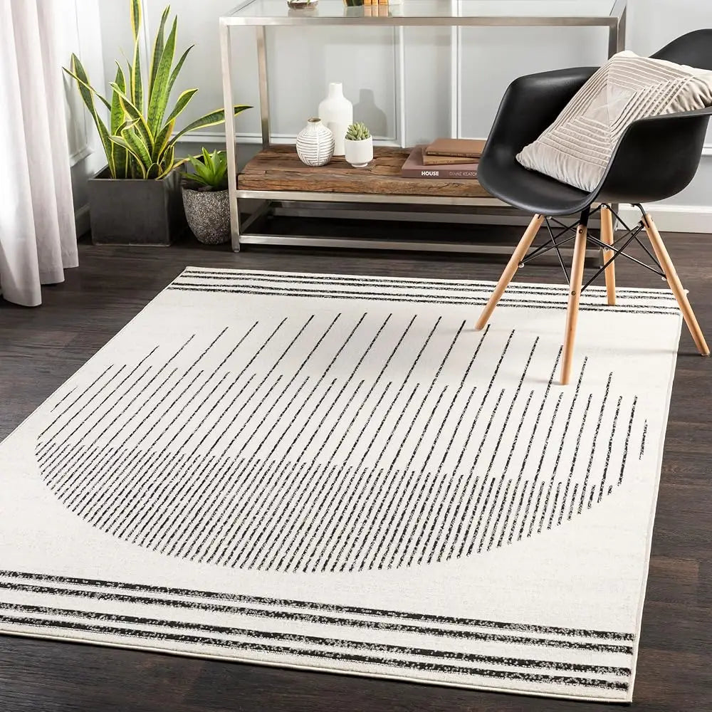 6'&'x7'9" Modern Geometric Black/Ivory