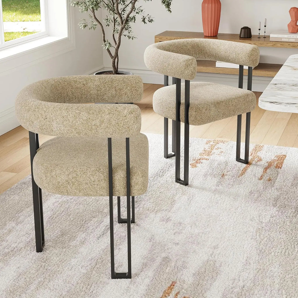 2 Bouclé Fabric Modern w/Cushioned Seat & Back