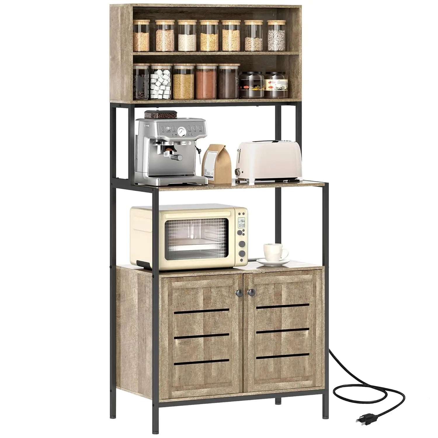 Kitchen Bakers Rack W/Power Outlet/Coffee Bar/MW Stand