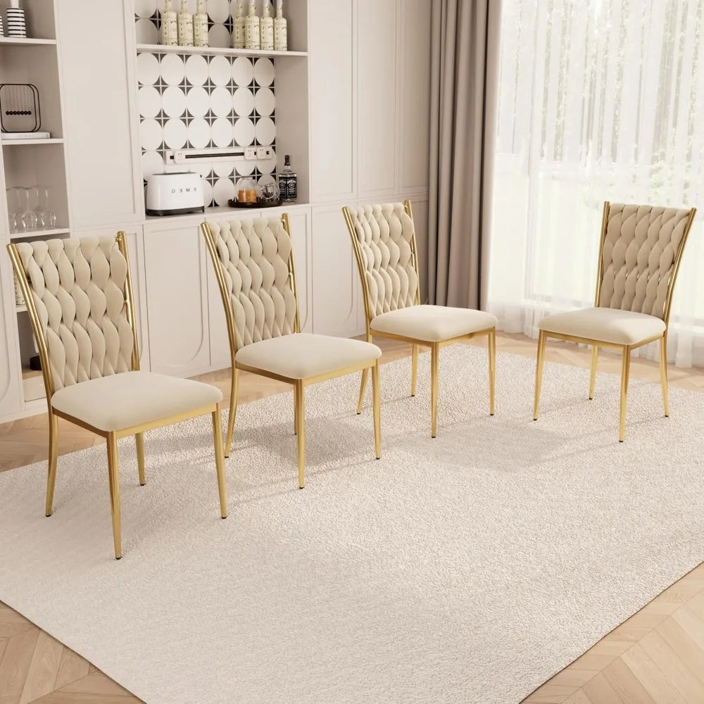 4 Velvet Upholstered w/Gold Metal Legs,