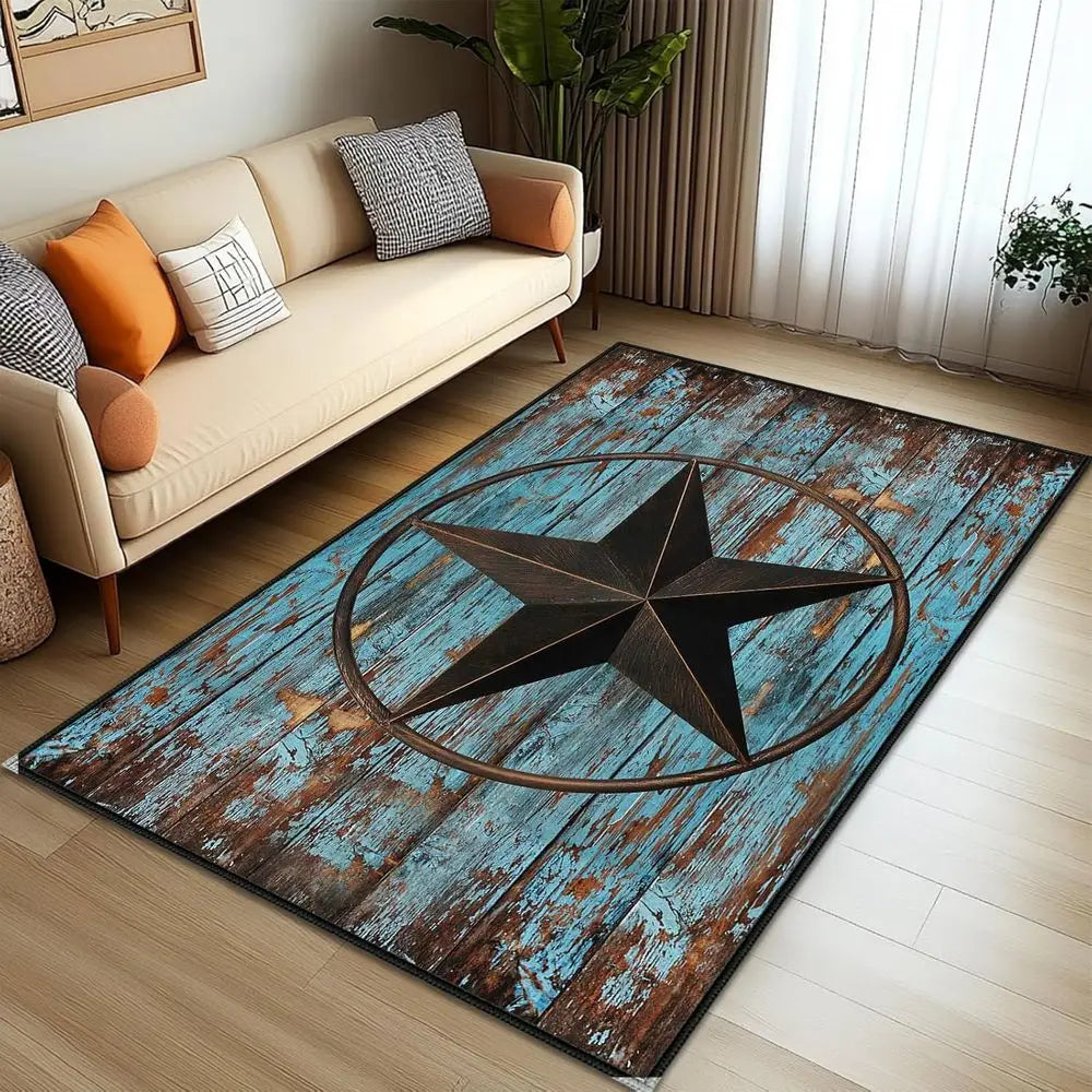 4x6 Rustic Barn Star Teal Washable