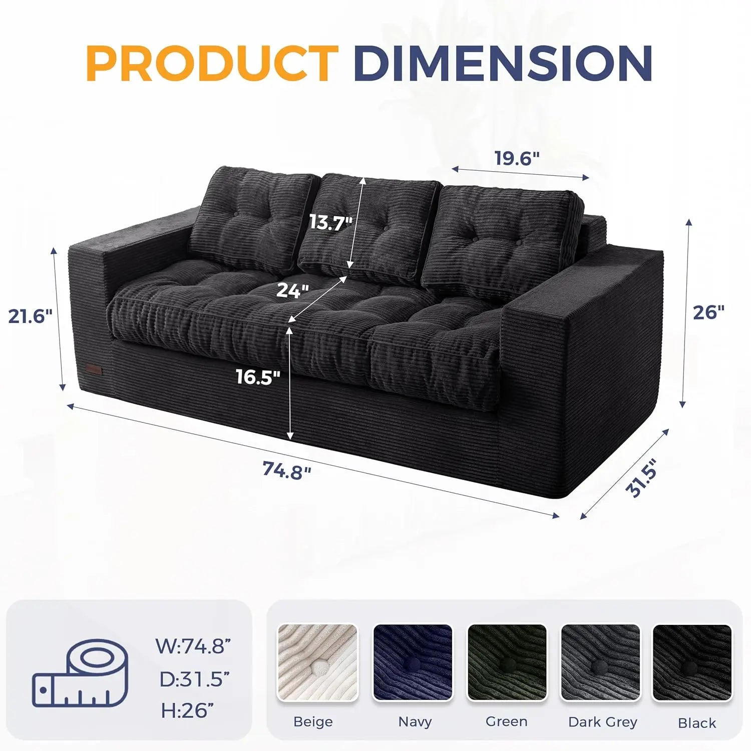 3-Seater Couch Boneless Tuffed