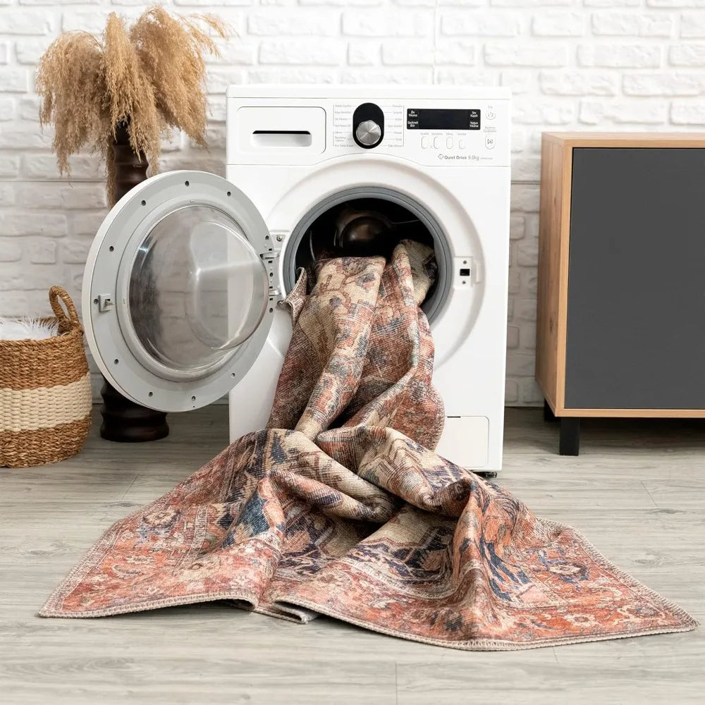 6x9 Washable Beige/Terracotta Traditional