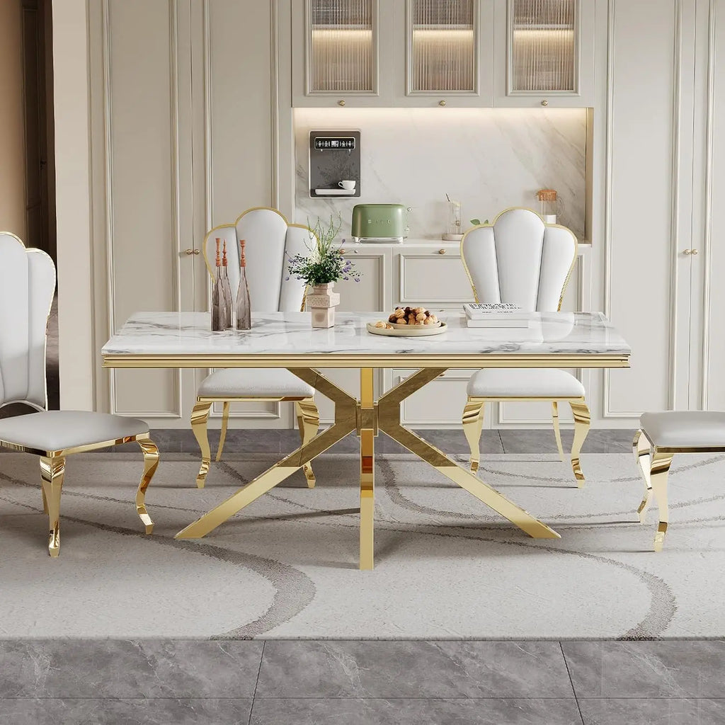 68" Modern White Faux Marble for 6-8 Rectangle