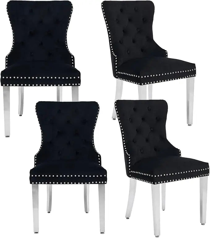 4 Velvet Tufted Upholstered Stainless-Steel Legs