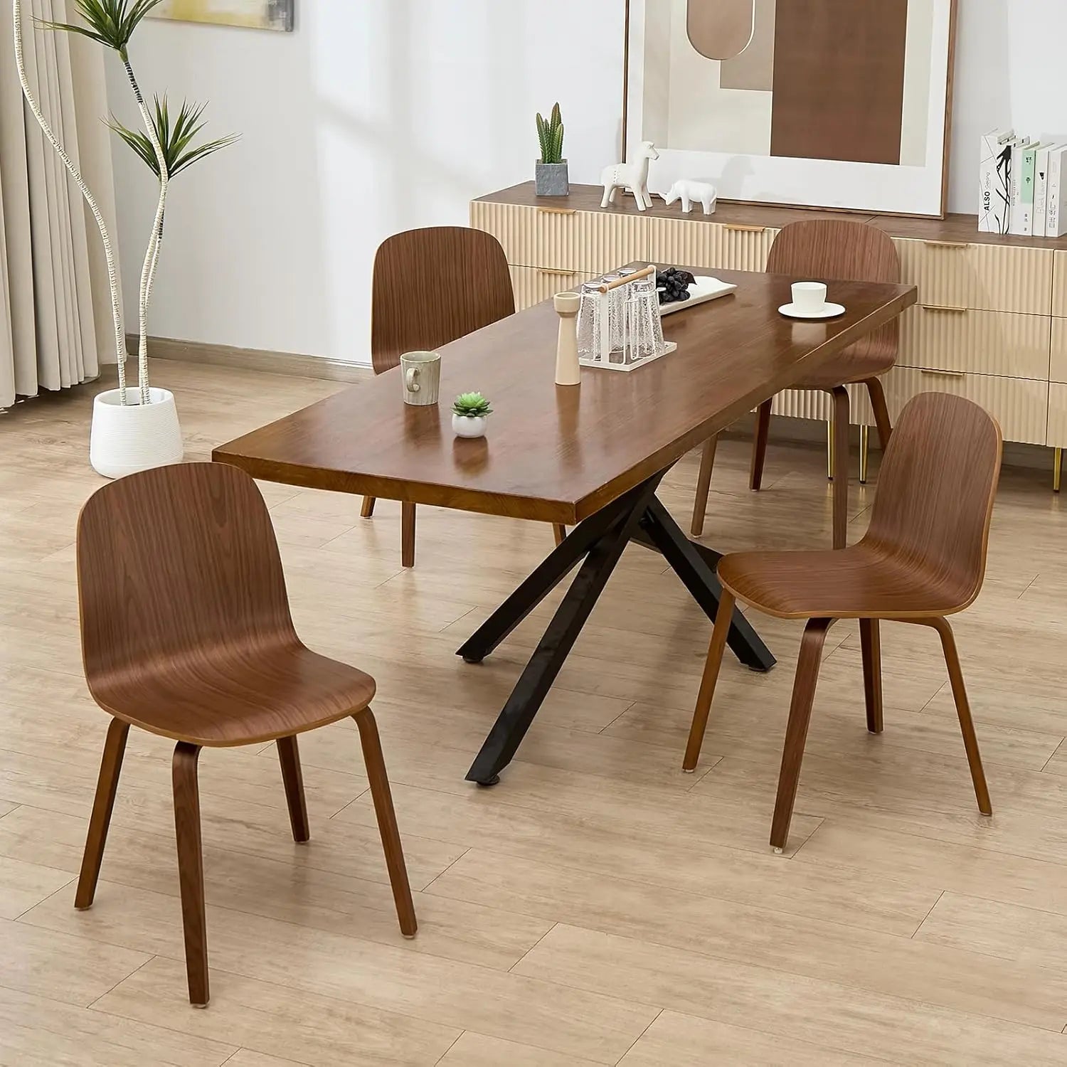 4 Wood Walnut Grain Modern Armless