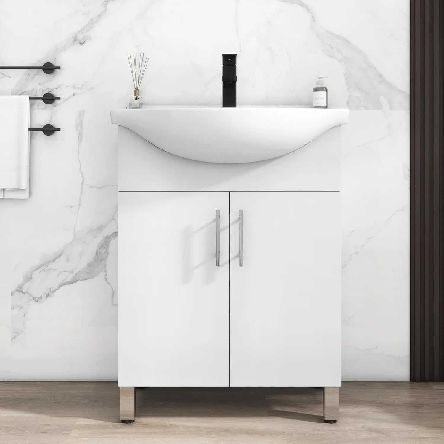 24 Inch Black Sink Cabinet Set