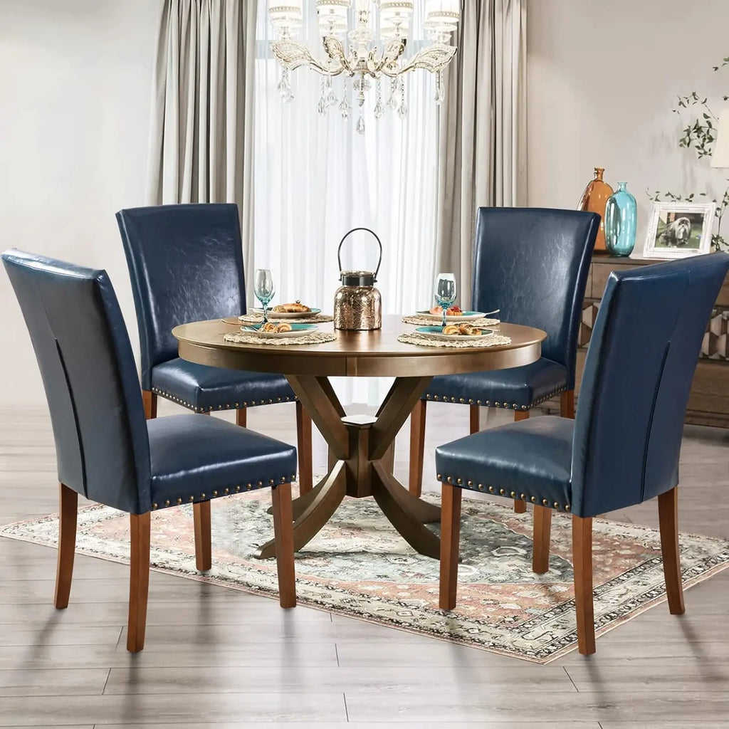 4 Blue Upholstered Nailhead PU Leather