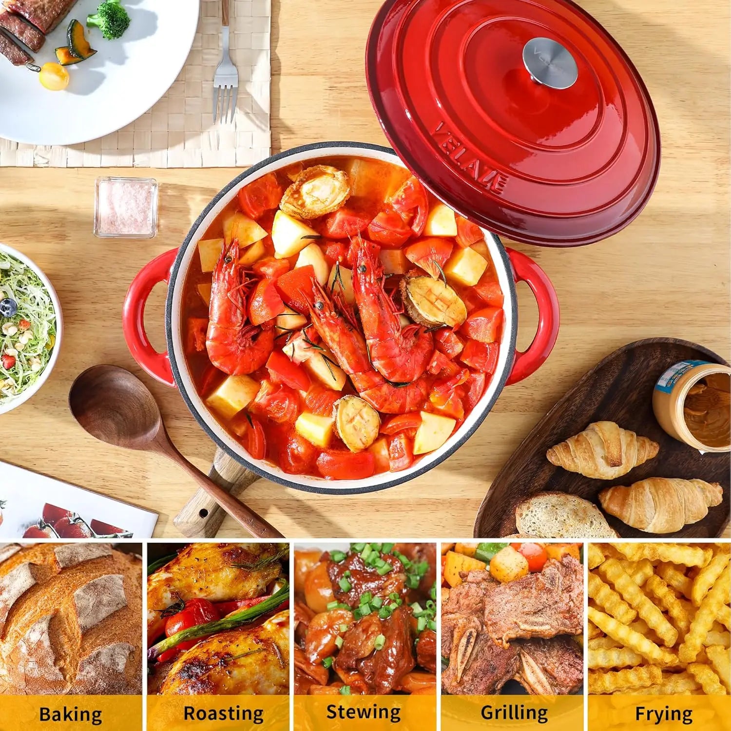 7.5 QT Enameled Cast Iron Dutch Oven Lid