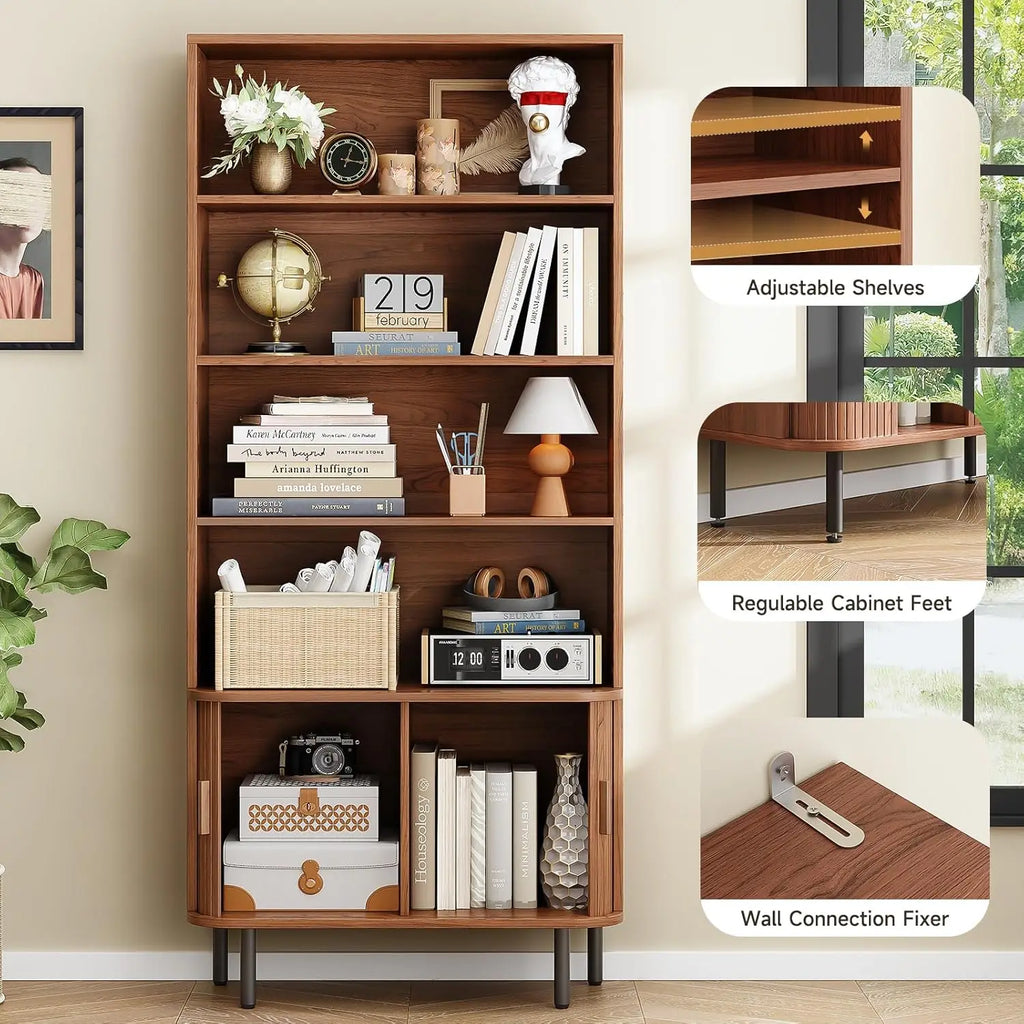 71" 4-Tier Wood Bookshelf w/Cabinet