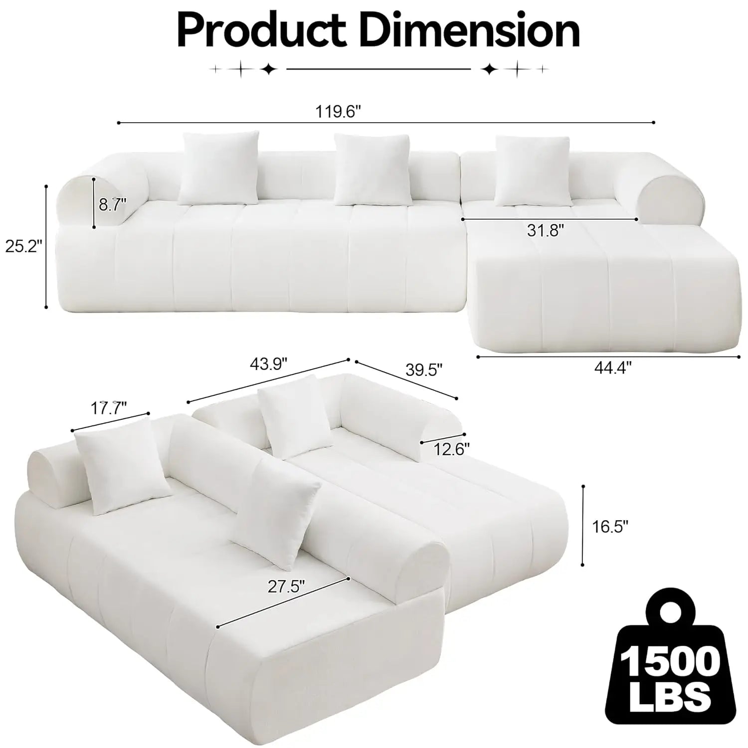 119'' Curved Boneless Sofa