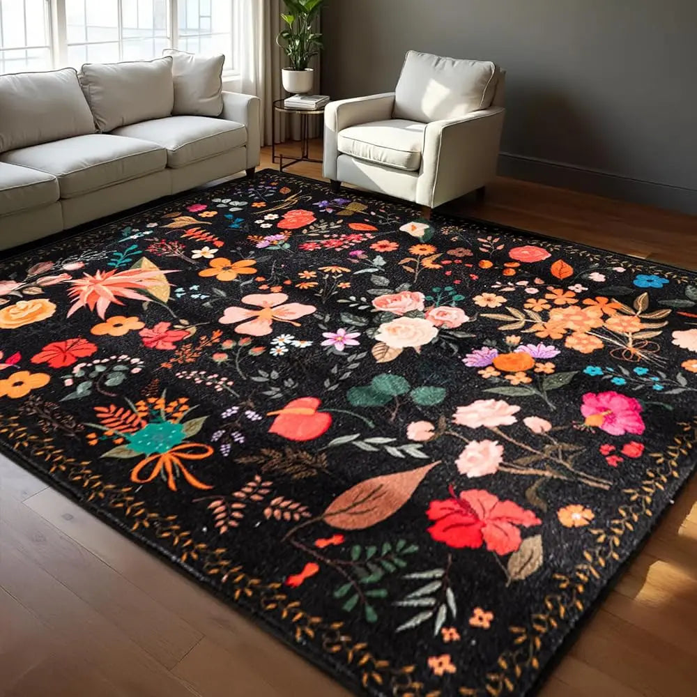9x12 Washable Low Pile Vintage Floral