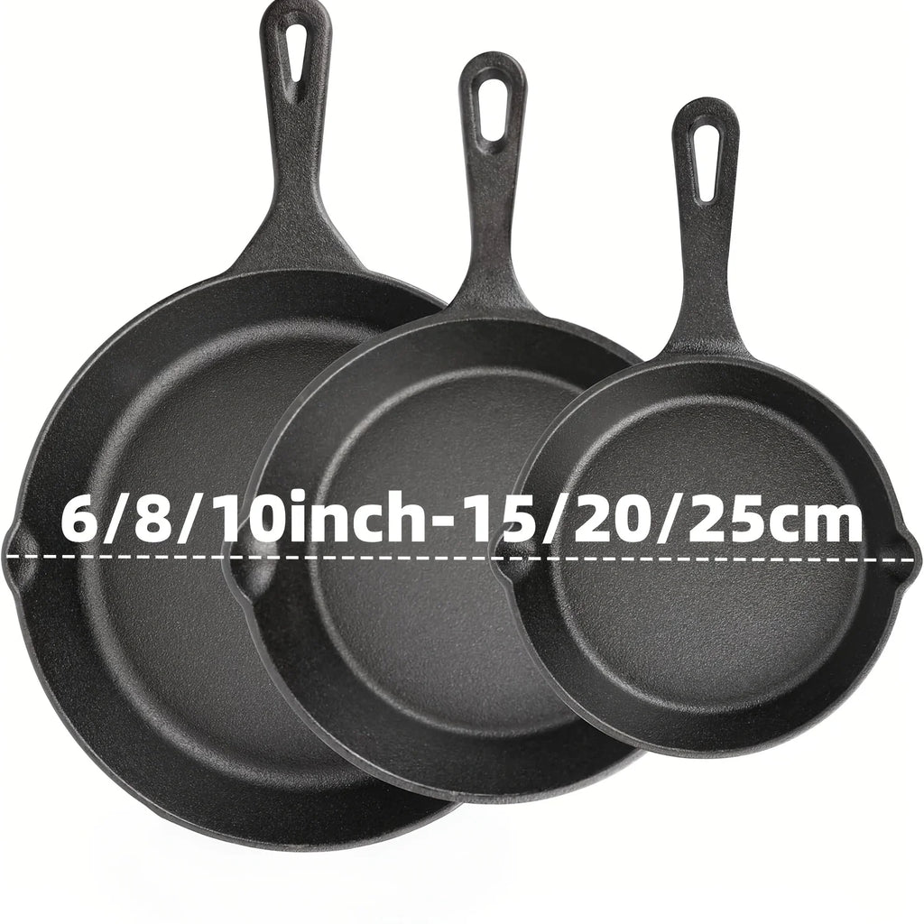 3PCS Cast Iron Skillet Set (6/8/10 Inch) Pre-Seasoned, Heavy-Duty