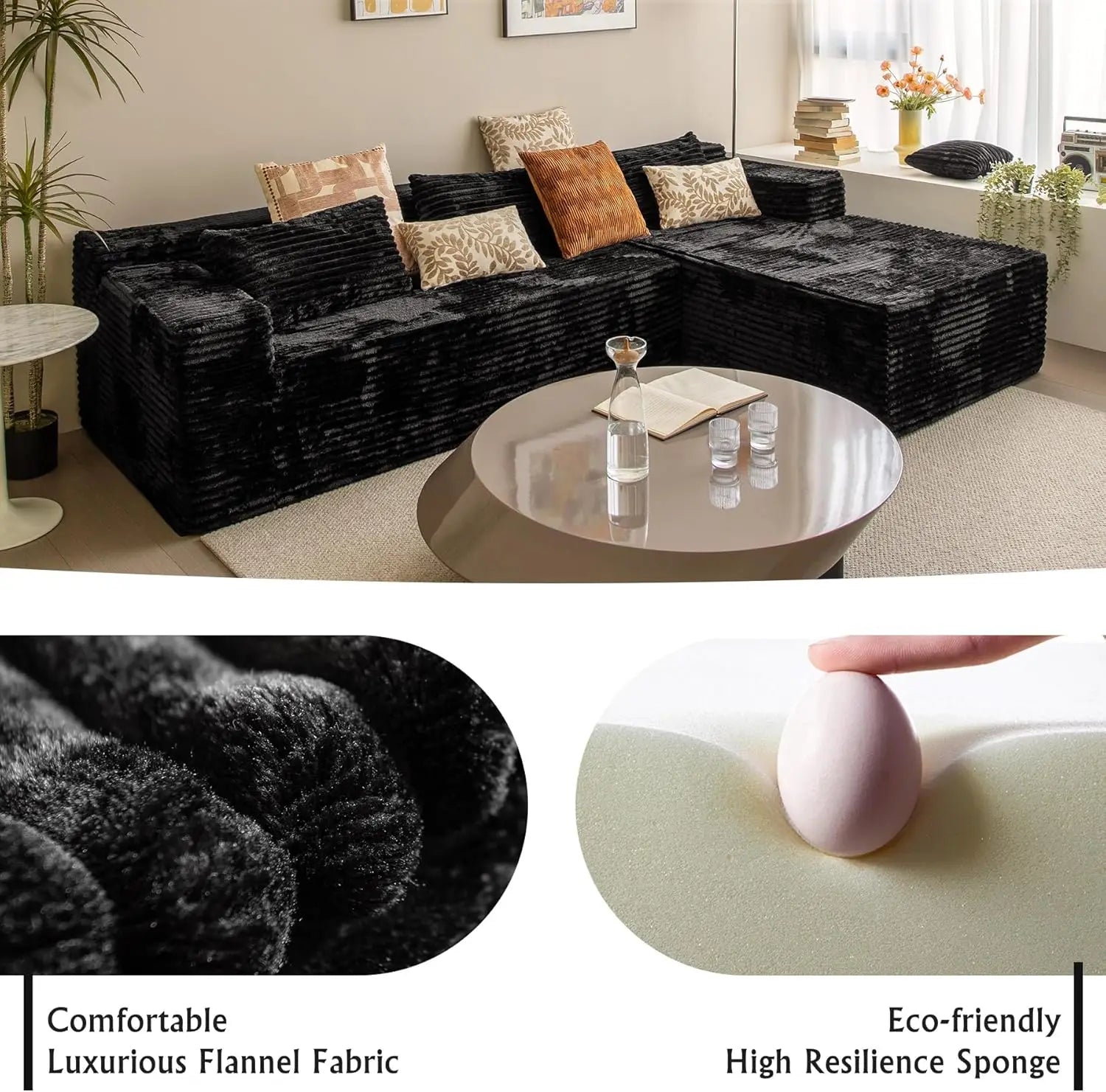 104" Black L-Shape Sectional