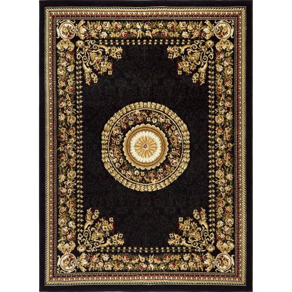 7'8" X10'4" Oriental Medallion, Black/Beige