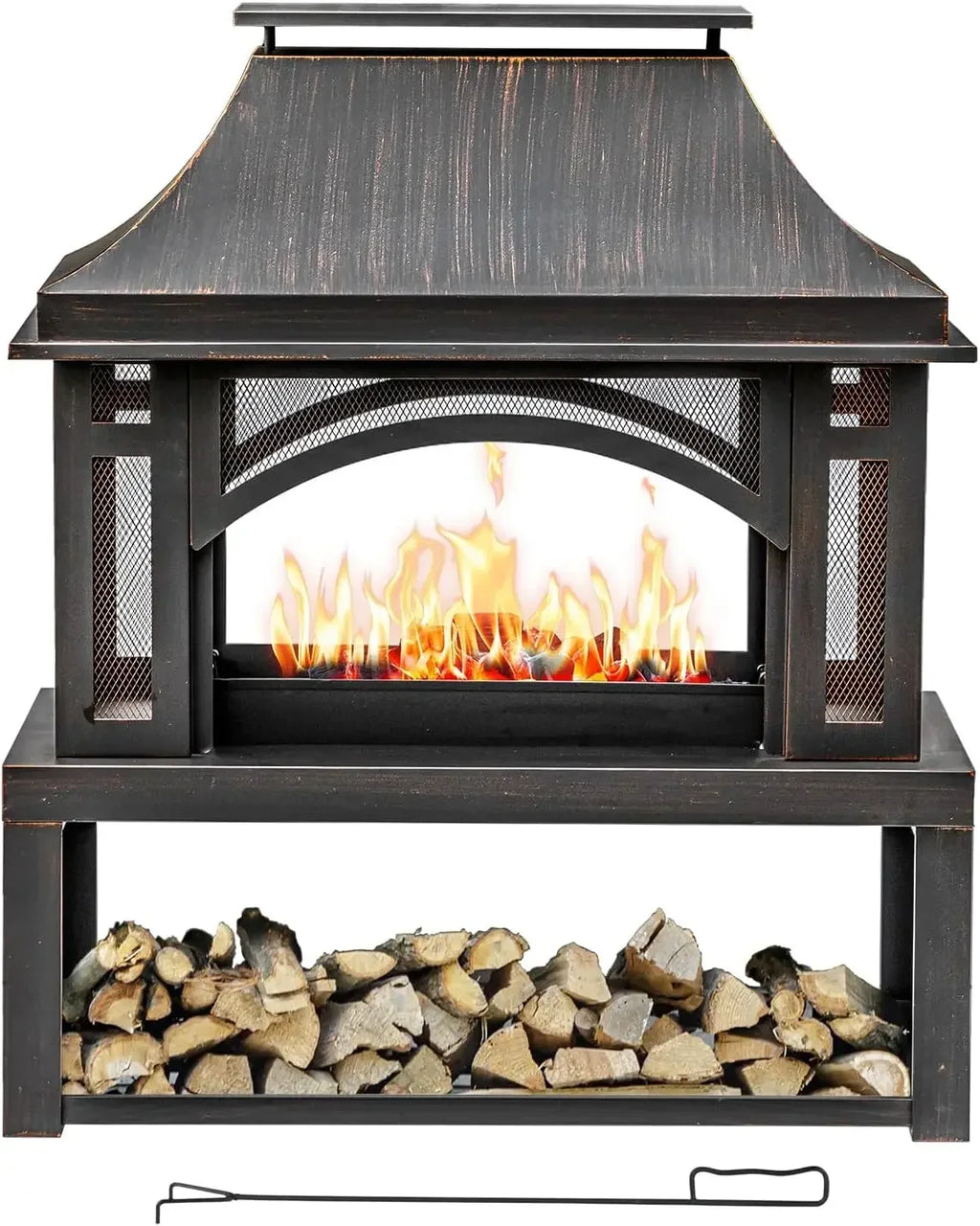 39" Fire Pits Wood Storage Outside, Chimney