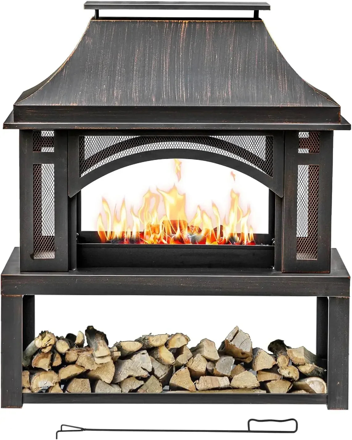 39" Fire Pits Wood Storage Outside, Chimney