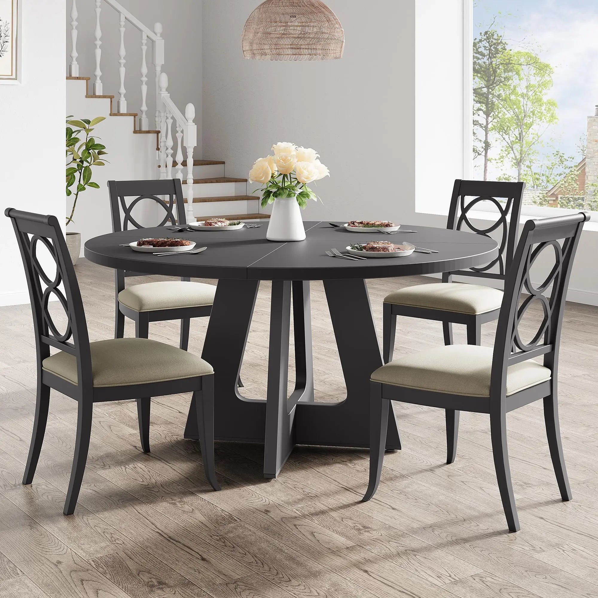 47" Round Large Wooden For 4 to 6 Farmhouse