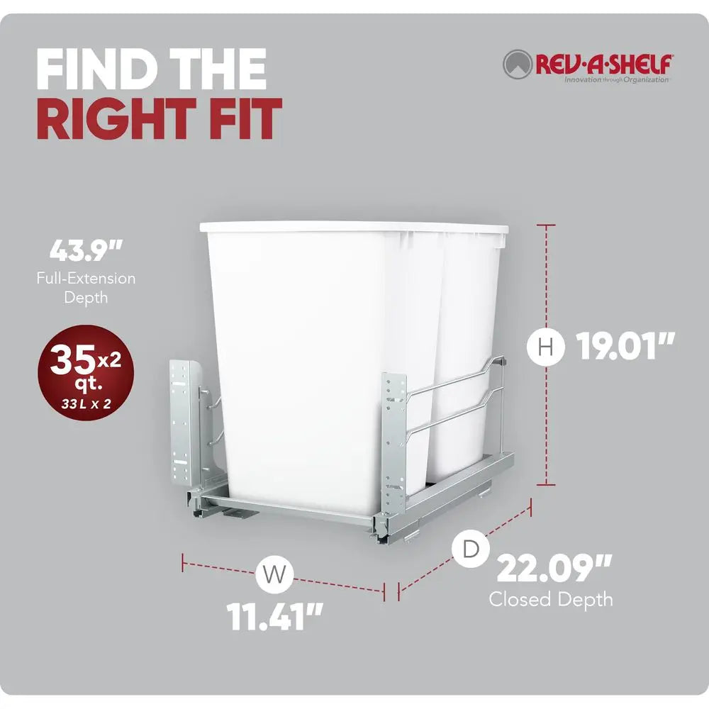 Double Trash Under Cabinets Pullout, 35 Quart 8.75 Gallon