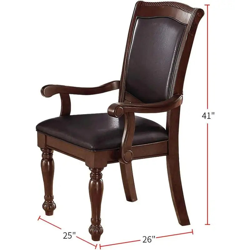 2 Brown Wood Faux Leather Upholstered