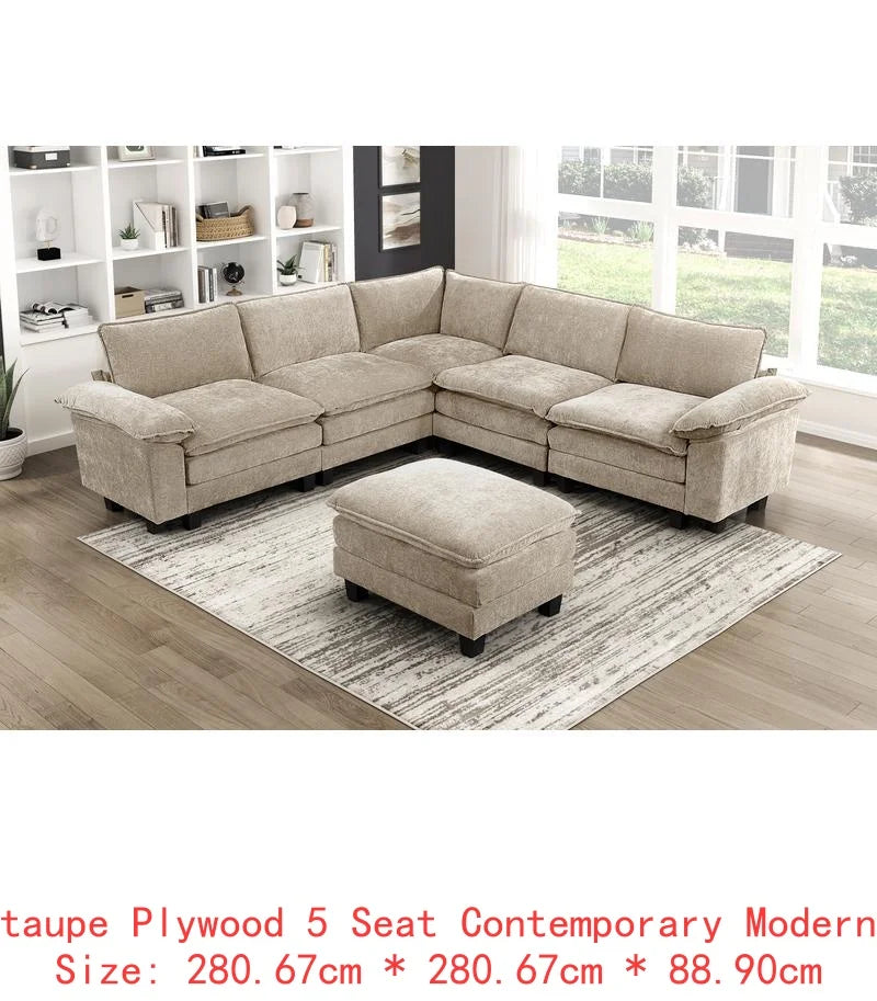 Plush Cenille Modular Sectional Sofa Set