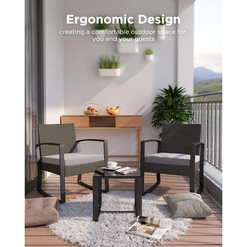 3-Piece Ratta Bistro Rocking Patio Set