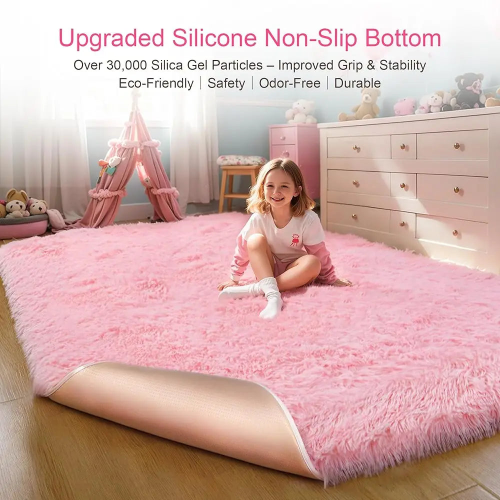 5x8 Plush Pink Fluffy Fuzzy Washable