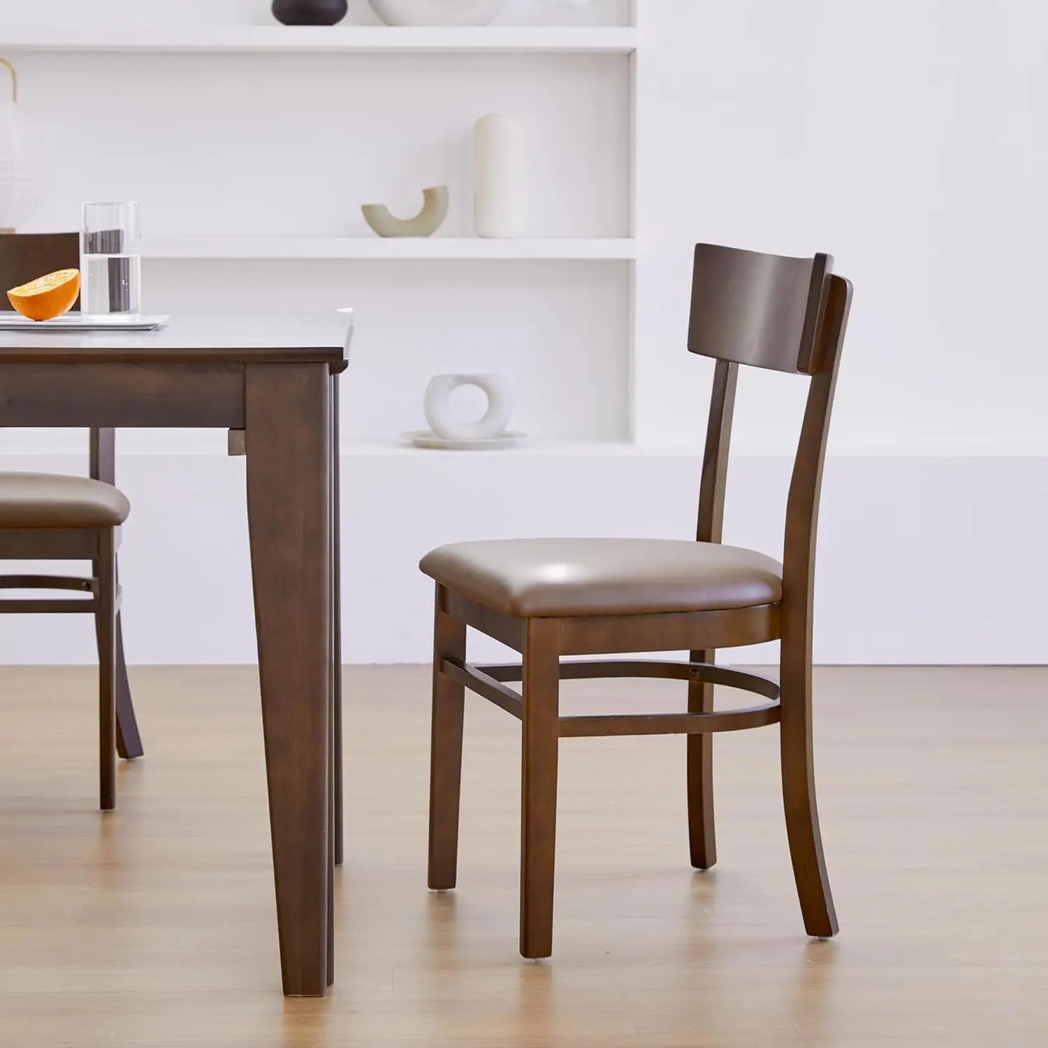 2 Solid Oak PU Leather Straight Back