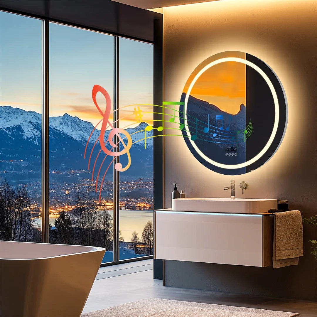 Round Bathroom Mirror w/Dual Bluetooth