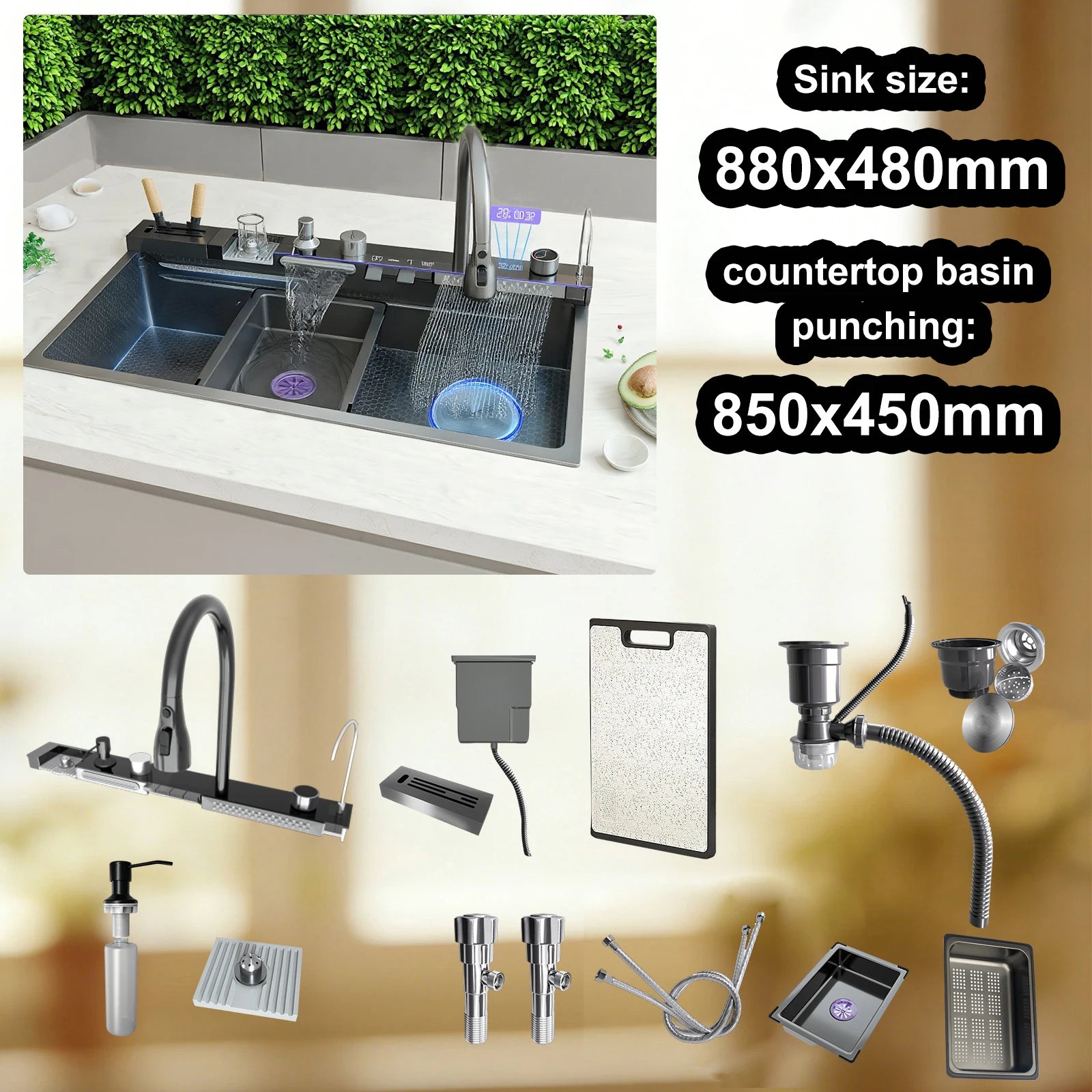 Stainless Sink Digital Display Waterfall
